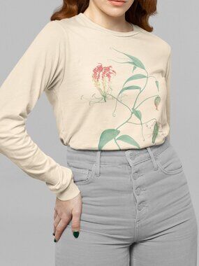 Climbing Lily Vintage Floral Print Long Sleeve Graphic Tee T-shirt S-XXL